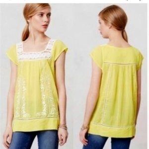 Anthropologie Moulinette Soeurs Yellow Embroidered Top